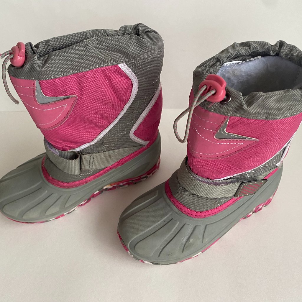 Toddler Girls Sz 12 Snow Boots Adjustable Strap Rubber Waterproof Pink Gray Camo
